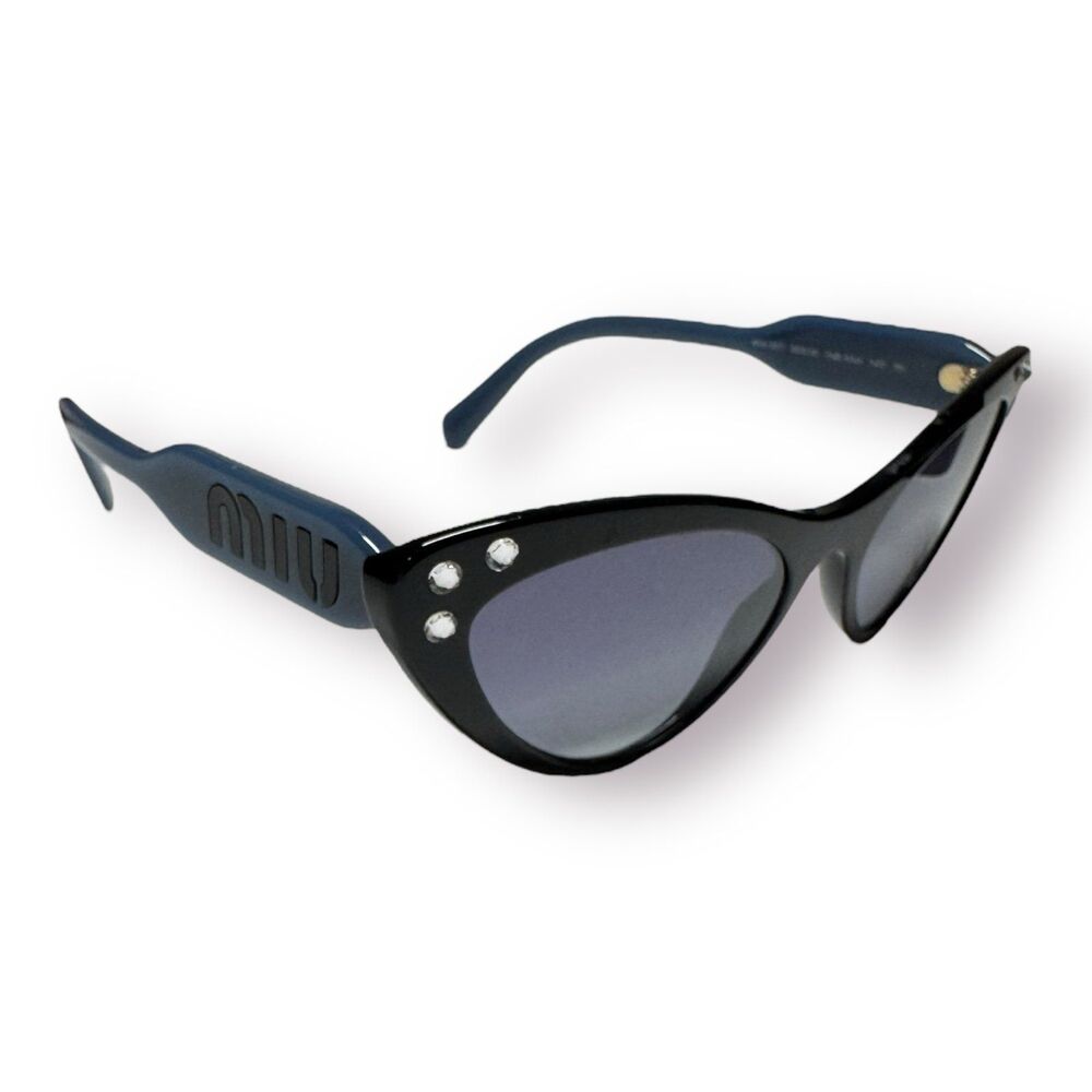 Miu Miu‎ Cateye Sunglasses Black Blue Frame w/ Crystals Rare Glam SMU-05T